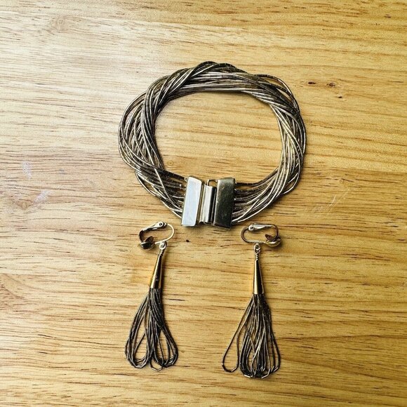 VTG Zuni Liquid Silver‎ Gold Plated Bracelet + Earrings Stamped Sterling & LC - Picture 5 of 12